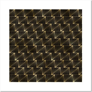 Diagonal Triangles in Black and Gold Vintage Faux Foil Art Deco Vintage Foil Pattern Posters and Art